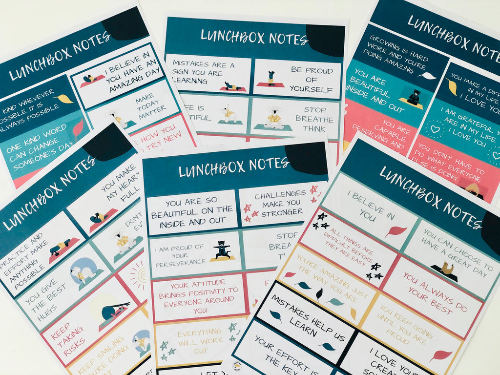 Mindfulness notes for kids to print in their lunchboxes with positive quotes