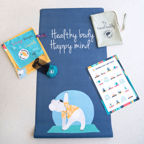 navy blue yoga mat for kid with koala