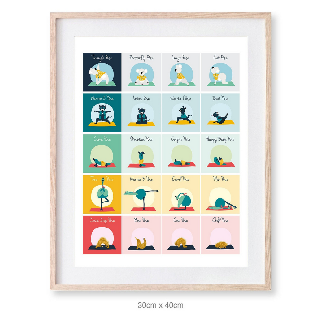 Yoga Poster for kids with 20 yoga poses with animals